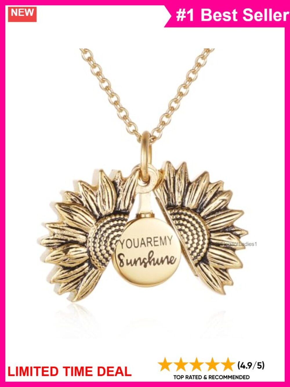 Sunflower Cremation Urn Necklace Stainless Steel Memorial Pendant